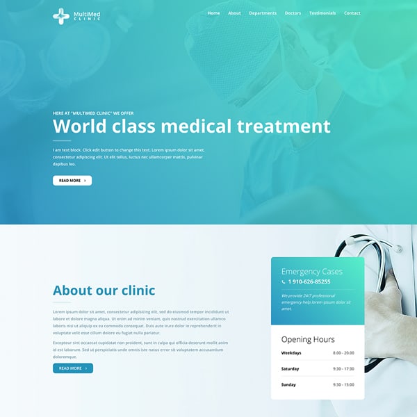 multi medical clinic WordPress demo site screenshot
